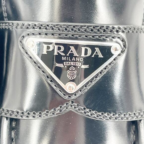 Prada Black Brushed Leather Chocolate Chunky Triangle Logo Loafer size IT 36 - Picture 9 of 15